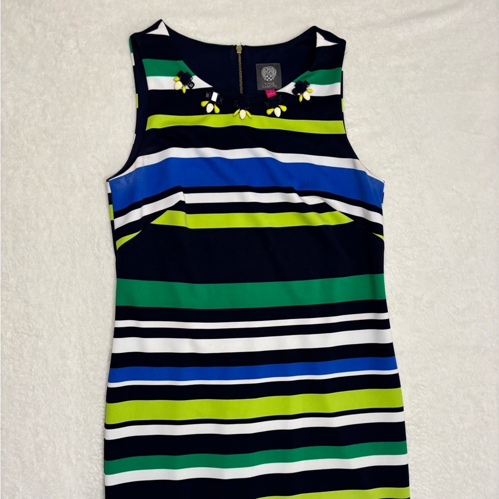 Sophisticated Vince Camuto Multicolor Striped Mini Dress EUC Size 8